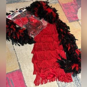 Flapper Halloween costume fringe dress mask & boa red & black Mayvens 7 juniors